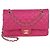Bolsa clássica dupla média em couro de cordeiro rosa acolchoada Chanel