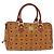 Borsa Boston MCM Logogram Vicetos in pelle PVC marrone e oro Auth gh901 D'oro