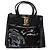 Borsa a Mano Salvatore Ferragamo Vala Smalto 2 vie Nero Oro Auth 156283