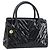 CHANEL Borsa a Mano V Stitch Smalto Nero Oro CC Auth BA8975 D'oro