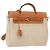 Hermès HERMES Mochila Herbag Lona Cuero Beige Plata Auth bs31446