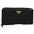 PRADA Cartera Larga de Cuero Nylon Negro Oro 1ML506 Auth am10026V Dorado