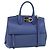 Borsa a mano in pelle Gancini Salvatore Ferragamo 2 in 1 Blu Oro Auth 150875