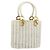 Borsa a mano Gancini in rattan bianco e oro Auth BA8212 di Salvatore Ferragamo D'oro