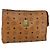 MCM Logogram Vicetos Clutch Bag in PVC Pelle Marrone Oro Auth BA7355 D'oro