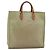 Céline Bolsa de mão em lona Macadam CELINE em couro PVC bege dourado Auth hk3111