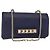 VALENTINO Bolso de Hombro de Cuero con Cadena y Estrellas Azul Marino Dorado Auth BA8756