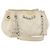Borsa a spalla CHANEL in tela bianca con cucitura a V e CC argento Auth gh1368 Bianco