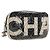 CHANEL Pochette Camelia PVC Nero Argento CC Auth 159324V