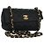 CHANEL Mini Matelassé 18 Bolsa de Hombro con Cadena Satén Negro Oro CC Auth 159010V Dorado