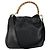 Bolsa de Ombro de Couro Gucci Bamboo 2way Preto Dourado 001 1577 Auth 155471