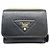 Prada Tri-fold Leather Triangle Compact Wallet Black