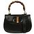 Gucci Vintage Convertible Bamboo Top Handle Leather Medium Nero