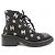 Chanel Print Fabric Lammfell-Shearling-Stiefel Schwarz Golden