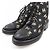 Chanel Print Fabric Lammfell-Shearling-Stiefel Schwarz Golden - Ansicht 3