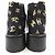 Chanel Print Fabric Lammfell-Shearling-Stiefel Schwarz Golden - Ansicht 5