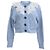 Self portrait Hellblauer Acryl-Cardigan mit Spitzenbesatz und Kabelstrick von Self-Portrait