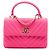 Trendy CC Chanel Rosa Pequena Bolsa Chevron Jersey Tendência CC com Alça Superior