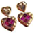 Yves Saint Laurent Boucles d'oreilles pendantes YSL avec cœurs des années 90 Rose Rouge Doré  - vue 1