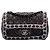 Chanel Mini Rectangular Clásico Tweed Trenzado Simple cartera Negro