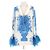 Blazer Valentino Garavani de seda estampado branco e azul com penas