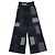 Calça larga Chanel em lã com padrão de patchwork preto e cinza