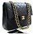 CHANEL Bolsa de Ombro Clássica com Dupla Aba em Couro de Cordeiro Preto