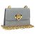 Pochette a spalla con catena Gancini in suede grigio e oro Auth 163100V di Salvatore Ferragamo