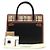 Burberry Vintage Check Black Leather Two Handle Title Small Marrone