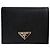 Prada Cartera plegable de cuero Saffiano negro con logo triangular QHH