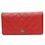 Chanel Portafoglio Lungo Classico in Argento con Caviale Rosso