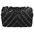 Timeless Chanel Mini Single Flap Bag aus schwarzer Seide mit Pailletten und Chevron-Kette - Ansicht 2