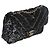 Timeless Chanel Mini Single Flap Bag aus schwarzer Seide mit Pailletten und Chevron-Kette - Ansicht 4