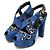 Louis Vuitton Sandali da donna con piattaforma e motivo leopardato in tessuto blu e fiore - vista 3