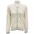 Cardigan de cashmere ecru com zíper da Chanel com bordado de cabeça de leão e logo CC Bege