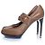 Céline Celine, Leather platform pump with strap in brown - view 2
