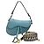 Saddle Dior Borsa a sella in pelle di vitello grana Azur Blu con tracolla - vista 8