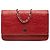 Wallet On Chain Cartera Chanel de piel de cordero grabada en CC roja Camelia con cadena