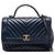 Chanel Blu CC Chevron Pelle di Vitello Invecchiata Borsa a Mano Blu navy