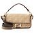 Fendi FF Bestickte Canvas Baguette Schultertasche Braun Beige