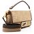 Fendi FF Bestickte Canvas Baguette Schultertasche Braun Beige - Ansicht 2