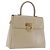 Borsa a mano Gancini in pelle beige e oro Auth 170123 di Salvatore Ferragamo