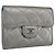 CHANEL Matelasse Card Case Leather Silver CC Auth 171336 Silvery