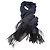 Sciarpa lunga plissettata trasparente blu navy e nera di Issey Miyake con frange - vista 2