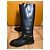 Nuevas botas altas de cuero negro Moschino con logo dorado talla 42 EU - vista 10