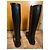 Nuevas botas altas de cuero negro Moschino con logo dorado talla 42 EU - vista 14