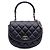 Chanel Preto CC Couro de Corde Quilted Bolsa Meia-Lua com Alça Superior