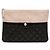Clutch Chanel nera media in pelle di agnello e vitello trapuntata con perle O Beige