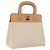 CARTIER Borsa a Mano Pelle Beige Argento Auth bs33554