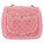 CHANEL Mini Matelassé 15 Bolsa de Ombro com Corrente Lã Rosa Ouro CC Auth 173407SAM Dourado - vista 3
